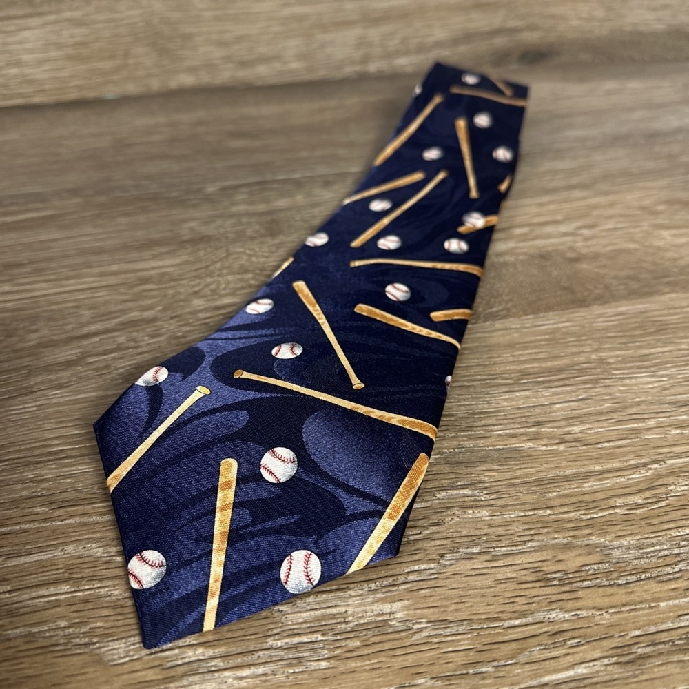 Steven Harris Baseball Bats Balls Novelty Neck Tie Navy Blue Hand Made Sports